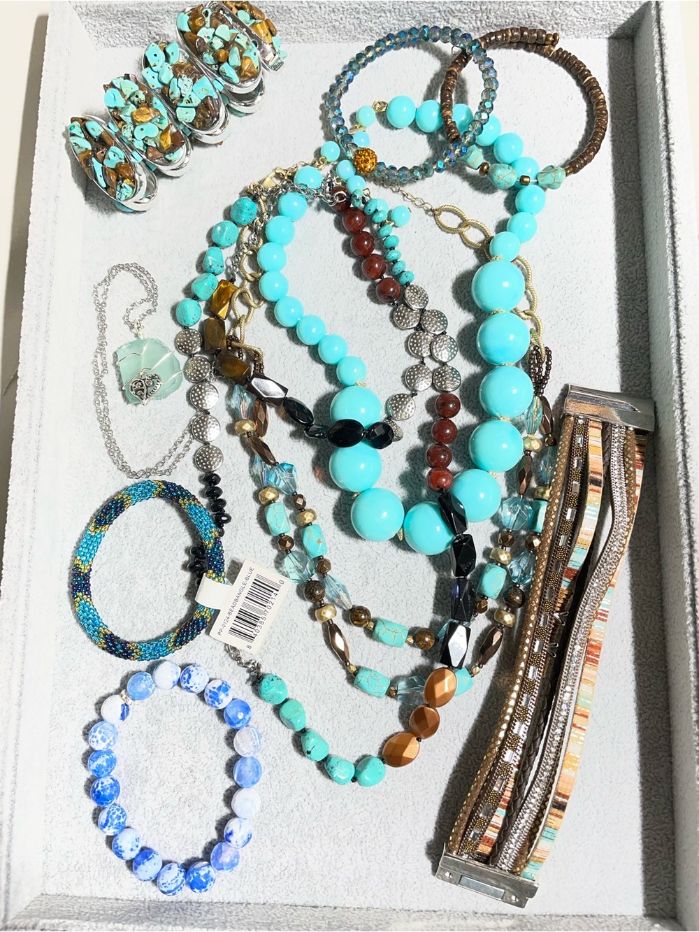 10pcs Blue Brown Beaded Jewelry Necklaces Bracelets Lot